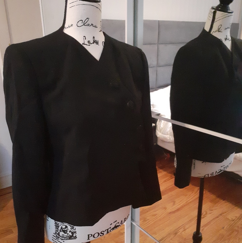 Black Designer Asymmetrical Button Blazer - image 2